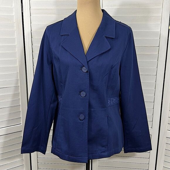 Denim & Co Peplum Blazer Medium Blue Stretch NWOT - Picture 2 of 14